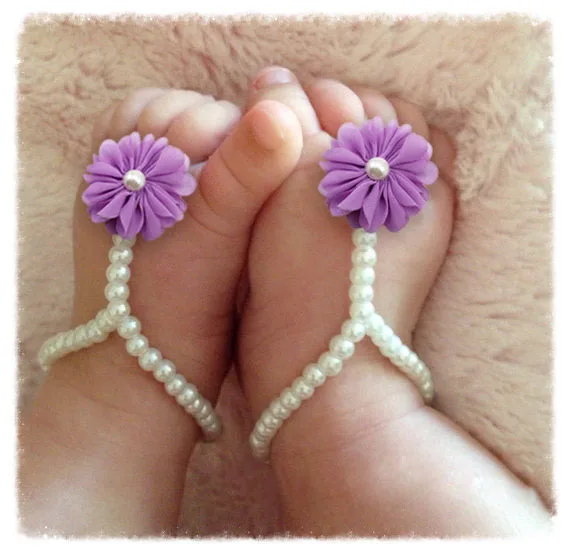 Play Nishine Newborn Baby Girls Barefoot Sandals Flower Pearl Shoes Sandals Foot - £16.57 GBP