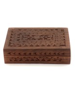 Handmade Hand Carved Wooden Jewelry Box Floral  6 x 4&quot; Made in India Vin... - £15.49 GBP