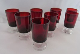 8X Arcoroc Luminarc France Ruby Red 2-3/4&quot; Tall Clear Stem Liqueur Shot Glasses - £18.49 GBP
