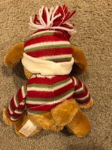 Dan Dee Light Brown Christmas Teddy Bear Dog Puppy Striped Santa Hat Plush 7&quot; - £9.74 GBP