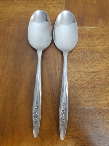 Superior Radiant Rose (2) Oval Soup Dessert Spoons Stainless Flatware US... - $3.95