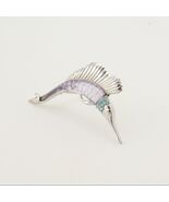 Carved Lucite Sword Fish Pin; Lavender Jelly Belly Rhinestone High Quality - $140.95