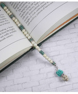 Skull Rose Beaded Thong Bookmark Howlite Rhinestone Handmade White Turqu... - $18.80