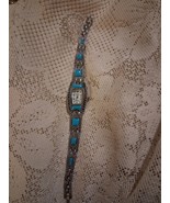 Geneva Ladies TurquoiseLook Silver tone CZ Bracelet Watch New Battery - $15.99