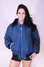 New 2022 Military Unisex Blue Flight Aviator Bomber Jacket Black Quilted Medium - £22.33 GBP