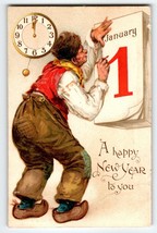 New Year Postcard Tuck Frances Brundage Clock At Midnight Series 12 Germany 1908 - $31.50