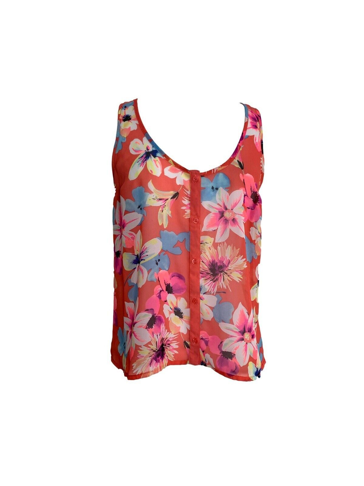 Primary image for Candies Womens Tank Top Size Small Salmon Pink Floral Button Front Tropical 