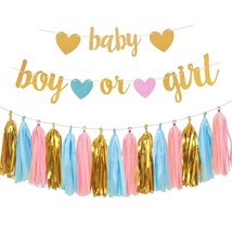 Gender Reveal Party Decorations - Glitter Letters Baby And Boy Or Girl With Hear - £19.69 GBP