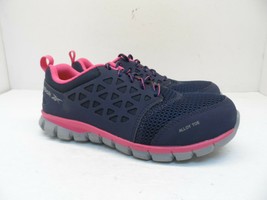 Reebok Women&#39;s Sublite Alloy Toe Athletic Work Shoe RB046 Navy/Pink 7.5M - £39.21 GBP