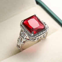 3Ct Emerald CZ Red Garnet Art Deco Engagement Ring 4K White Gold Plated Sliver - £95.89 GBP