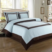 Hotel Blue/Chocolate Egyptian Cotton Duvet Cover Set Full/Queen (3PC) - £60.31 GBP+