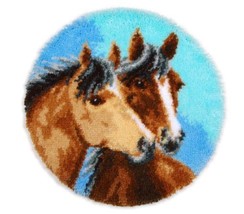 Rug Making Latch Hooking Kit | Two Horses (55x55cm printed canvas) - $53.99