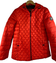 Madden Girl Puffer Jacket Medium Red Orange Hooded Packable Juniors Quilted - £37.12 GBP