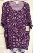 Lularoe XL Irma Purple Geometric Short Sleeve Shirt Top NEW - $11.88
