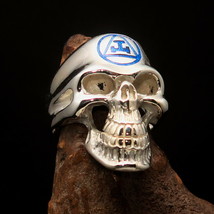 Excellent crafted Blue Masonic Archer Skull Men&#39;s Ring - Shiny Sterling Silver - £62.54 GBP