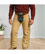 Handmade Suede Leather Fringe Chaps: Western Rodeo Cowboy Pants - $209.95