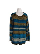 Bon Worth Womens Cardigan Sweater Size Medium Geometric Print Blue Brown - £9.51 GBP