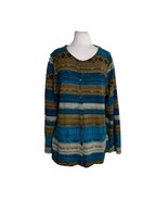 Bon Worth Womens Cardigan Sweater Size Medium Geometric Print Blue Brown - £9.34 GBP