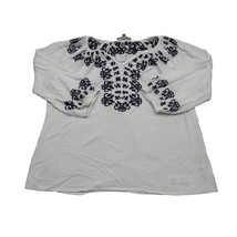 Kenar Shirt Womens M White Black Half Sleeve Embroidered Boho Blouse - £17.87 GBP