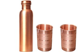 Copper Tamba Water Bottle 950ml with 2 Copper Tamba Glass Tumbler 250 MLSet 3Pcs - £17.91 GBP