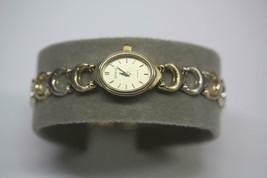 Geneve 14K Gold Two Tone Matte Finish C Link Bracelet Swiss Quartz Watch 6&quot; Long - £966.84 GBP