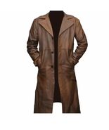 Brown Long Leather Trench Coat - $535.32 CAD