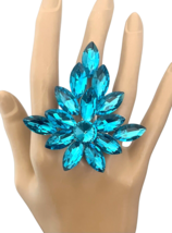 2.75&quot; Drop Turquoise Aqua Pool Blue Acrylic Crystals Big Cluster Statement Ring - £22.77 GBP