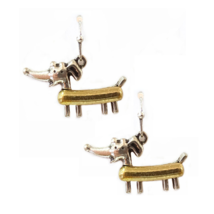 Wiener Dog Two Tone Dangle Earrings Silver and Gold - £10.42 GBP