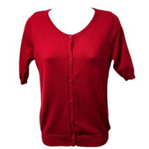 Ye Mak Womens Cardigan Sweater Red Viscose Blend Elbow Sleeve Scoop Neck... - £16.19 GBP