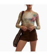 Free People Gold Rush Floral Sequin Top, Champagne/Pink, Medium, NWOT - €51,01 EUR