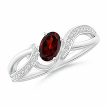 ANGARA Solitaire Oval Garnet Twisted Ribbon Ring with Pave Diamond Accents - £639.56 GBP