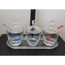 Vintage Set 3 Clear Glass Treats Condiments Jars Cocoa Bar Sundae Serving Coffee - $27.15