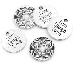 4 Word Charms Quote Pendants LIVE LAUGH LOVE Charms Antiqued Silver 20mm - $3.95