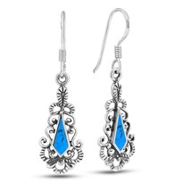 Vintage Ornate Swirling Sterling Silver with Blue Turquoise Inlay Earrings - £15.56 GBP