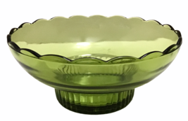 Green Scalloped Glass Pedestal Bowl M2000 EO Brody Co Cleveland Ohio USA Vintage - £24.59 GBP