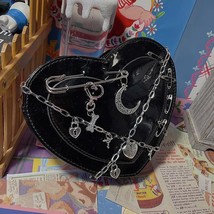 Y2K Harajuku Heart Shaped Women Handbag and Purse Female Sweet ita Pin Chain Loc - £144.32 GBP