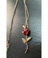 585 14K RG Stamped Red Rose Enamel Gemstone Pendant 19” Necklace Clasp C... - $911.17 MXN