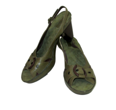 Indigo Slingback Sandals Leather Olive Green Womens Size 8.5 Comfort Buc... - $18.80