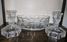 FOSTORIA GLASS 1970&#39;s Bowl &amp; Candle Taper Frosted Liberty Coin Set - $33.29