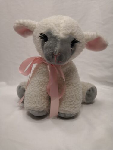 Vintage Easter Animal Fair White Baby Lamb Sheep Pink Bow Stuffed Animal 10"  - $39.60