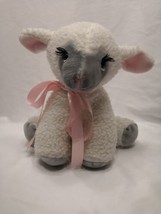 Vintage Easter Animal Fair White Baby Lamb Sheep Pink Bow Stuffed Animal 10&quot;  - £31.64 GBP