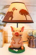 Rustic Farm Country Pink Babe Piglet Muddy Pig Desktop Table Lamp With Shade - £63.94 GBP