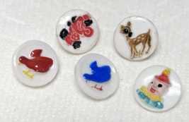 Vintage Milk Glass Buttons w Birds Deer Clown and a Bear ? Just over 1/2 &quot; - $175.20 MXN