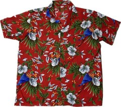 Aloha Button Up Men&#39;s Shirt Parrots  Flowers Extra Large Red XL Terivoile - £15.65 GBP