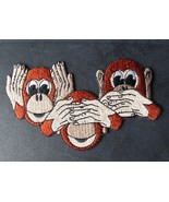 MONKEY MONKEYS SEE HEAR SPEAK NO EVIL ANIMAL EMBROIDERED PATCH 4.8 x 3 I... - $6.47