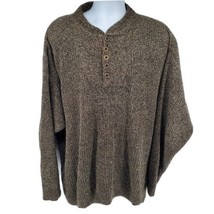 Eddie Bauer Button Sweater Henley Chunky Knit Brown Gray Men Size XL USA Made - $32.62