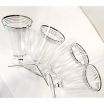 Vintage Optic Platinum Silver-Rimmed glass Goblets Set Of 4, Juice Glasses, Holi - $29.92