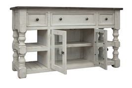 60" Ivory Solid Wood Open shelving Distressed TV Stand - $22,610.15 MXN