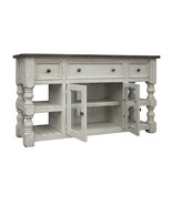 60&quot; Ivory Solid Wood Open shelving Distressed TV Stand - $1,676.67 CAD