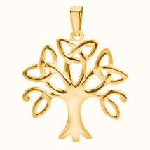14K Yellow Gold Plated Tree Of Life Trinity Celtic Knot Pendant 18&quot; Chain - £39.14 GBP